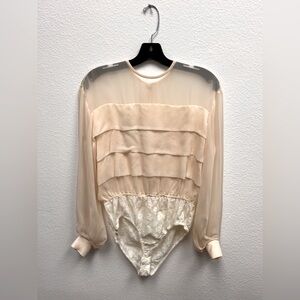 A.J. Bari Vintage Silk Sheer Lace Bodysuit Size 8